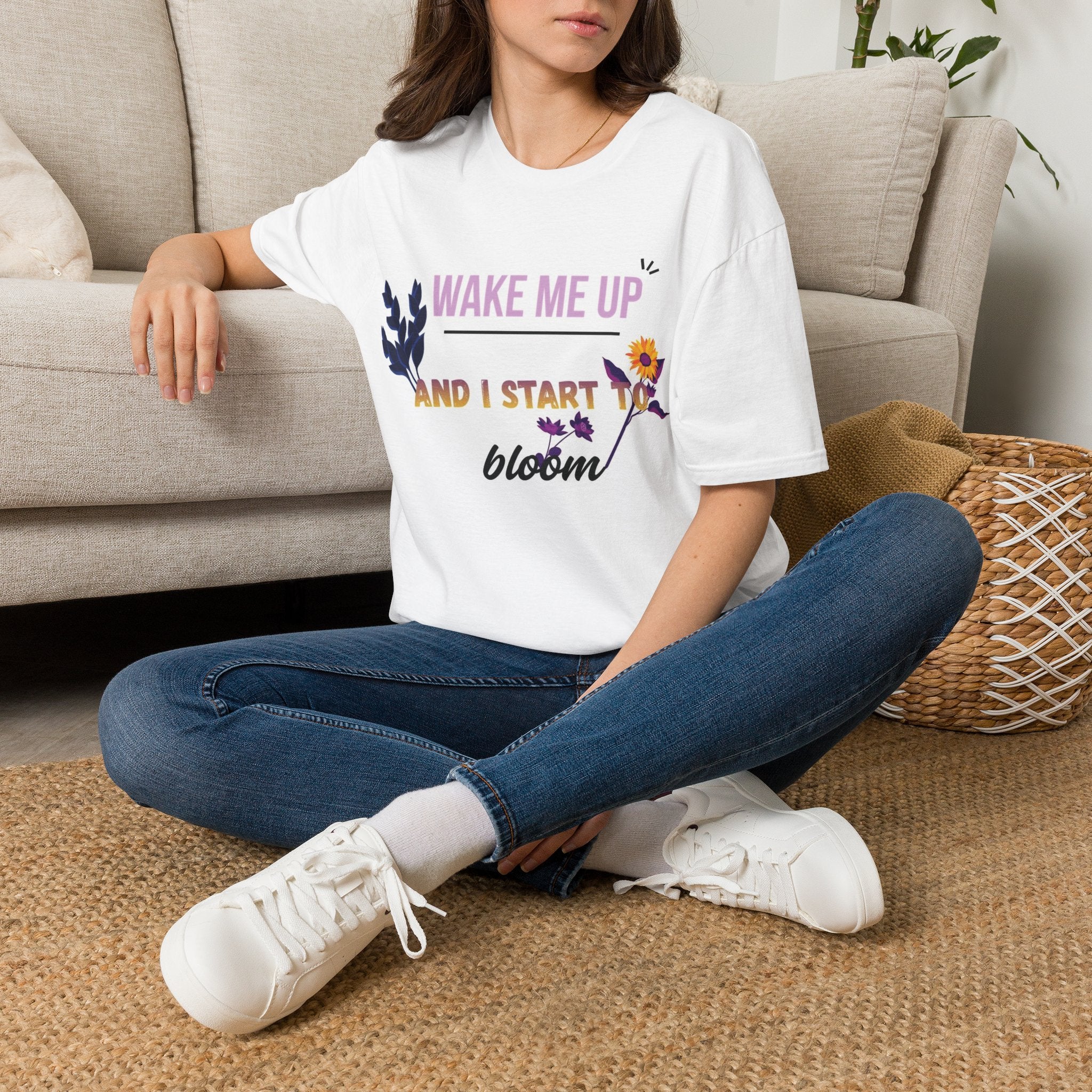 "Wake Me Up and I Start to Bloom" Floral Graphic T-shirt